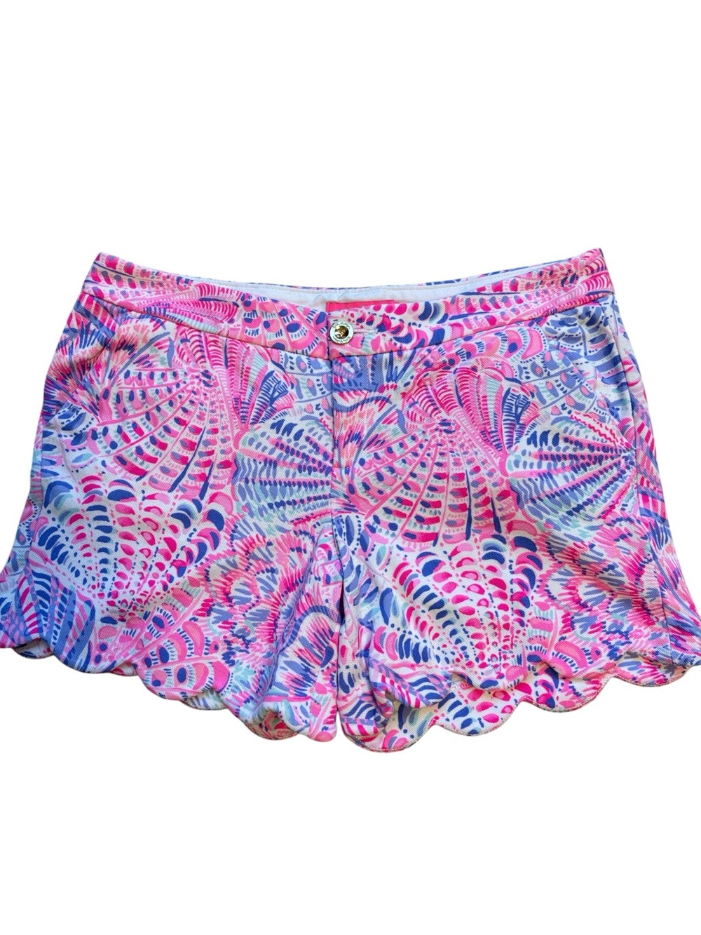 Lily Pulitzer Buttercup Scallop Shorts Seashell Pattern Pink and Blue Size 10